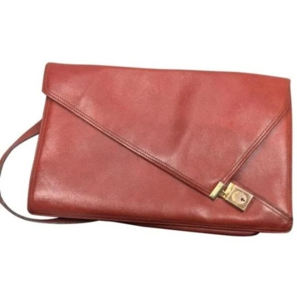 Anne Klein Vintage British Tan or Cognac Asymmetrical Envelope